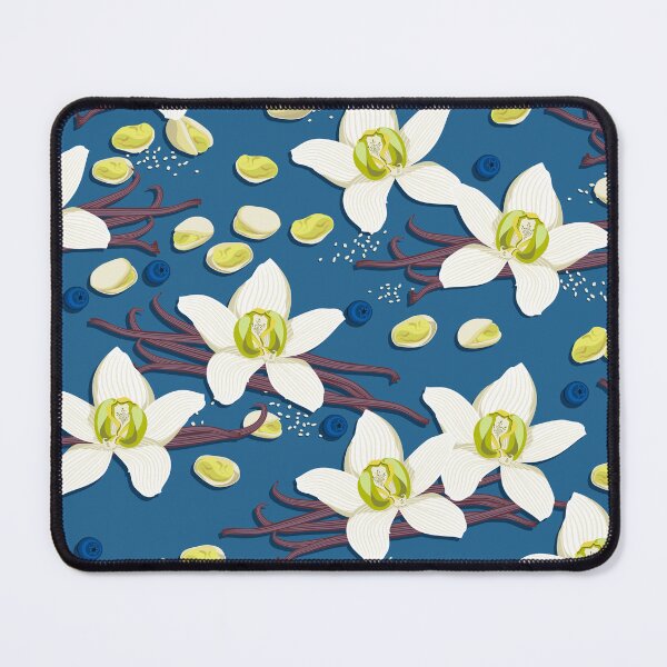 Item preview, Delicate flowers and fragrant vanilla pods, Blue background designed and sold by Alex  Blud.