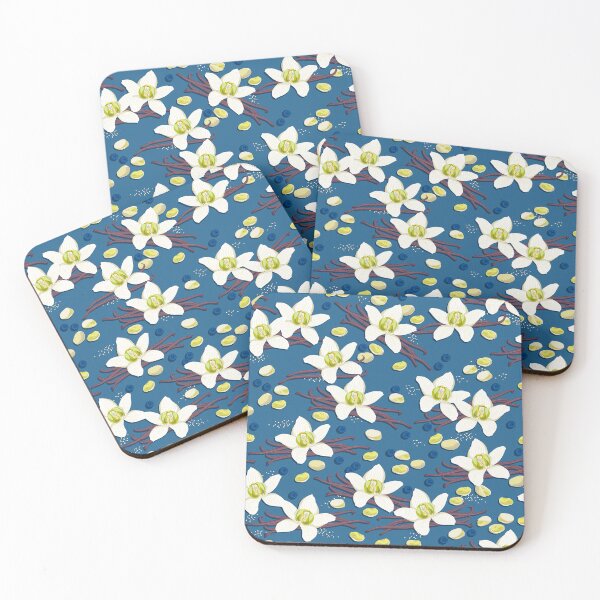 Item preview, Delicate flowers and fragrant vanilla pods, Blue background designed and sold by Alex  Blud.