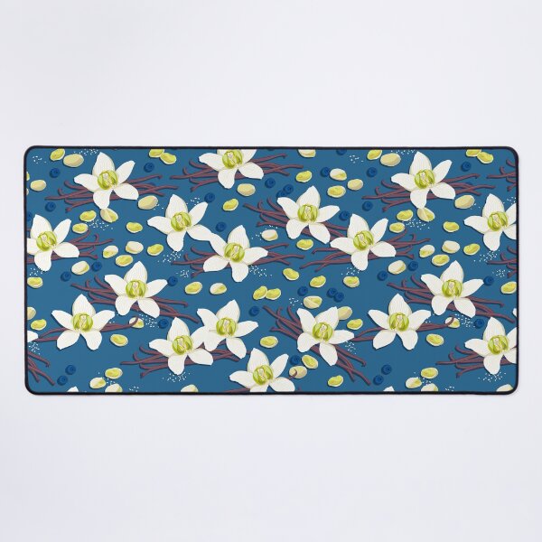 Item preview, Delicate flowers and fragrant vanilla pods, Blue background designed and sold by Alex  Blud.