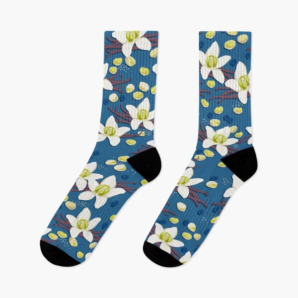 Item preview, Delicate flowers and fragrant vanilla pods, Blue background designed and sold by Alex  Blud.