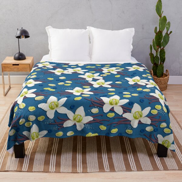 Item preview, Delicate flowers and fragrant vanilla pods, Blue background designed and sold by Alex  Blud.
