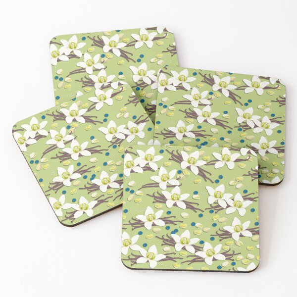 Item preview, Delicate flowers and fragrant vanilla pods, Green background designed and sold by Alex  Blud.