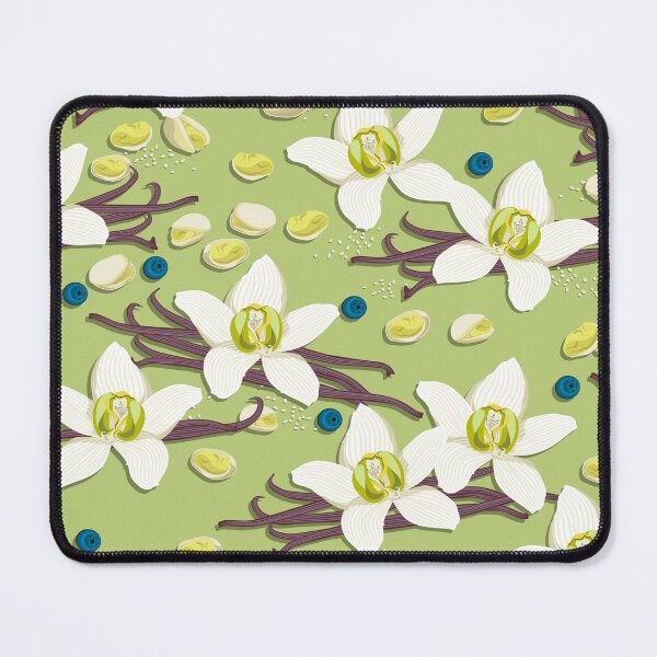 Item preview, Delicate flowers and fragrant vanilla pods, Green background designed and sold by Alex  Blud.