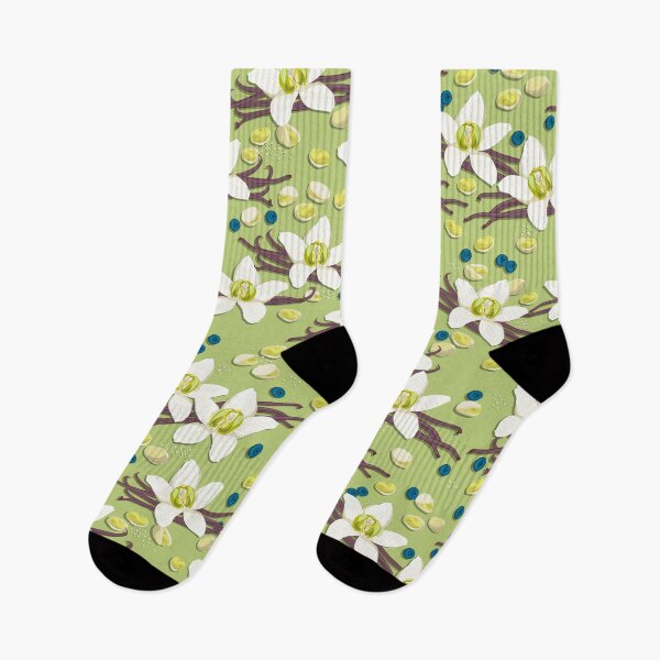 Item preview, Delicate flowers and fragrant vanilla pods, Green background designed and sold by Alex  Blud.