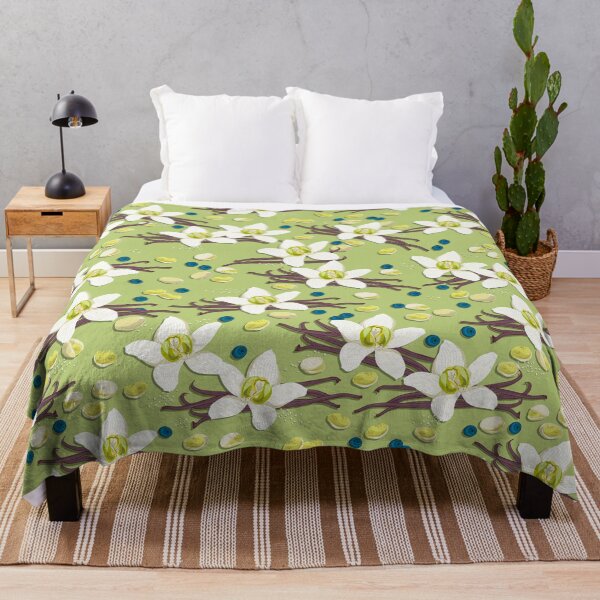 Item preview, Delicate flowers and fragrant vanilla pods, Green background designed and sold by Alex  Blud.