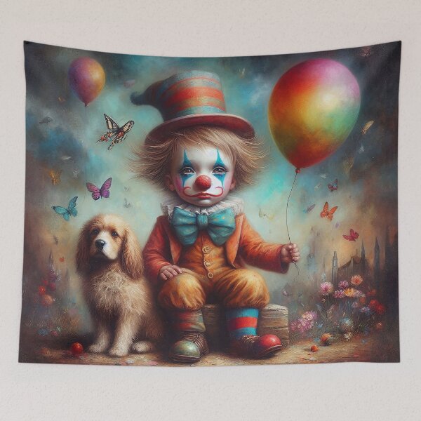 Item preview, Sad Boy Clown with a Dog  - Whimsical Clowns designed and sold by MarinaFila.