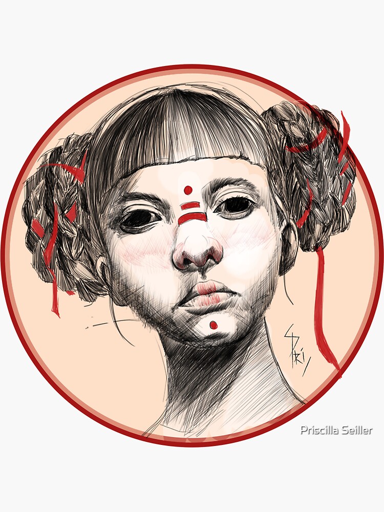 Aperçu 3 sur 3. Sticker avec l'œuvre Portrait de femme créée et vendue par Aldarane.