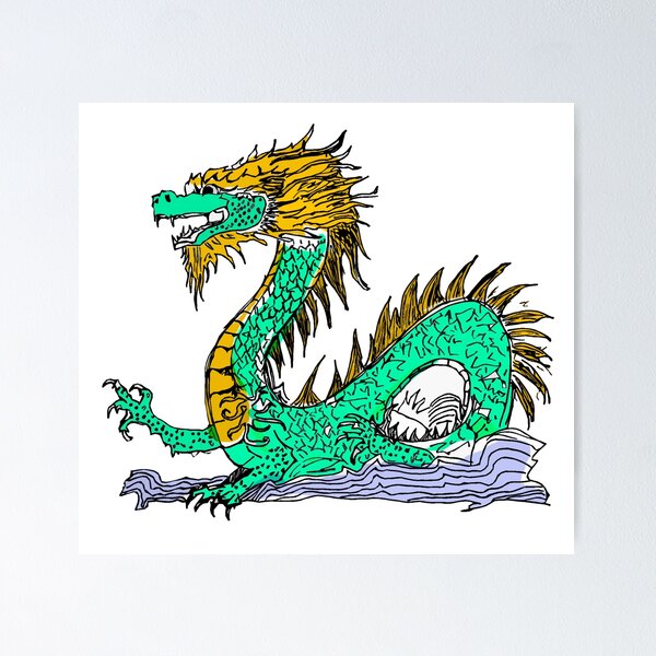 Eastern Dragon Sketch, Colored Poster