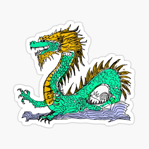 Eastern Dragon Sketch, Colored Sticker