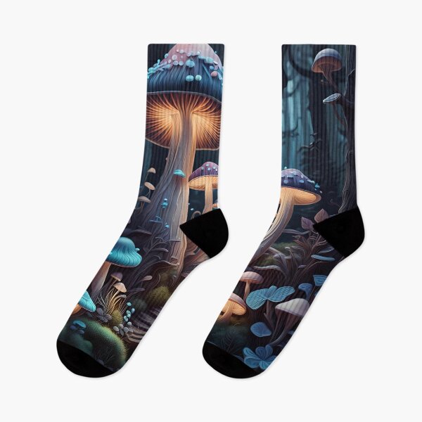 Item preview, Glowing mushrooms in enchanting forest in the night designed and sold by HappyVibesAlert.