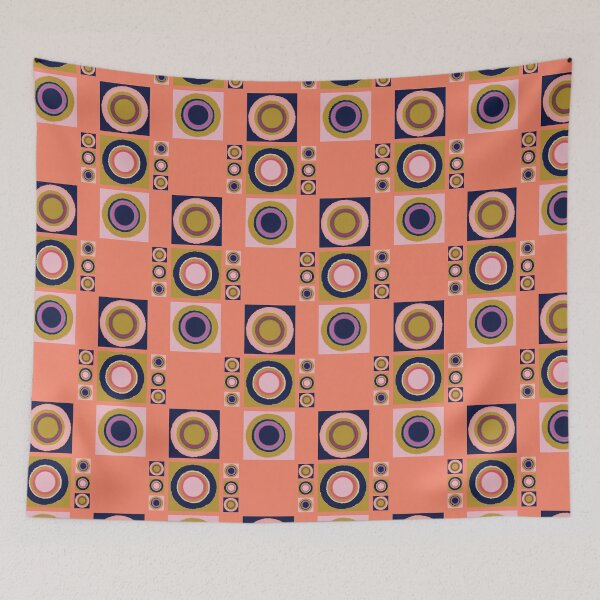 Item preview, Retro Modern Psychedelic Abstract Lunar Eclipse Tiles Pattern on Orange designed and sold by scome.