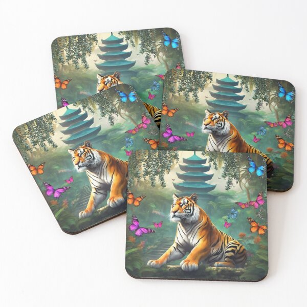 Item preview, Tiger and butterfly, plants, flowers, nature, pagoda, China designed and sold by Sugar Wisdom .