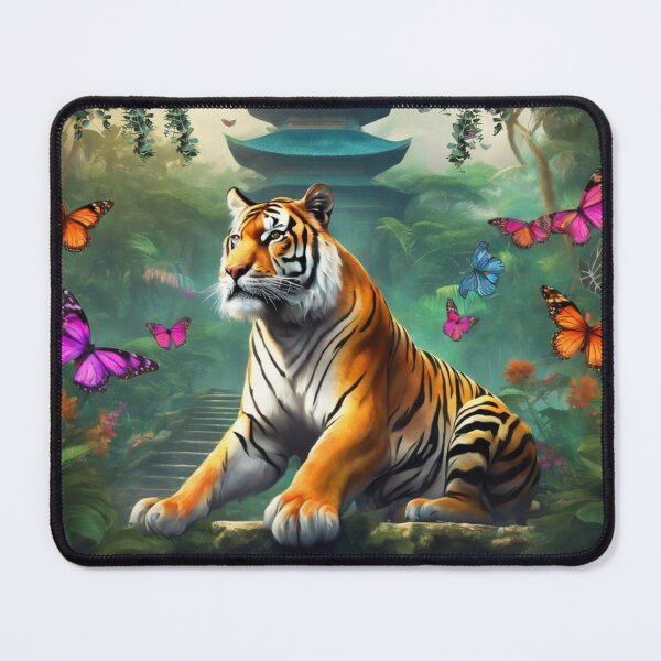 Item preview, Tiger and butterfly, plants, flowers, nature, pagoda, China designed and sold by Sugar Wisdom .