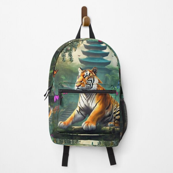 Item preview, Tiger and butterfly, plants, flowers, nature, pagoda, China designed and sold by Sugar Wisdom .