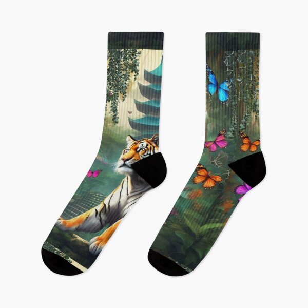 Item preview, Tiger and butterfly, plants, flowers, nature, pagoda, China designed and sold by Sugar Wisdom .