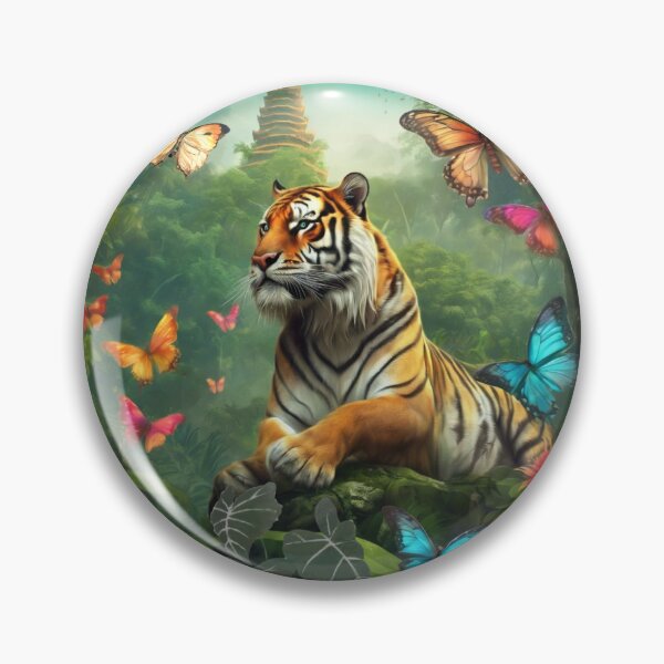 Item preview, Tiger and butterfly, plants, flowers, nature, pagoda, China designed and sold by Sugar Wisdom .