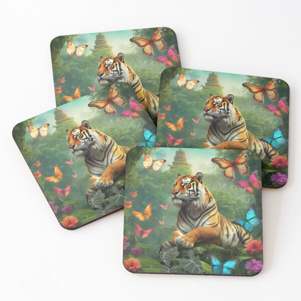 Item preview, Tiger and butterfly, plants, flowers, nature, pagoda, China designed and sold by Sugar Wisdom .