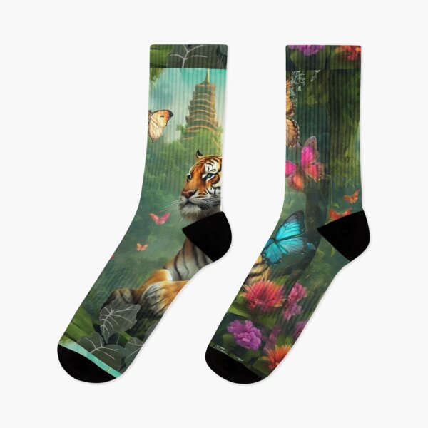 Item preview, Tiger and butterfly, plants, flowers, nature, pagoda, China designed and sold by Sugar Wisdom .