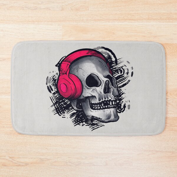 Item preview, A skull wearing red headphones designed and sold by Rômulo Queiroz.