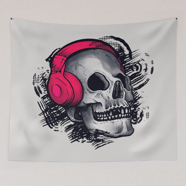 Item preview, A skull wearing red headphones designed and sold by Rômulo Queiroz.