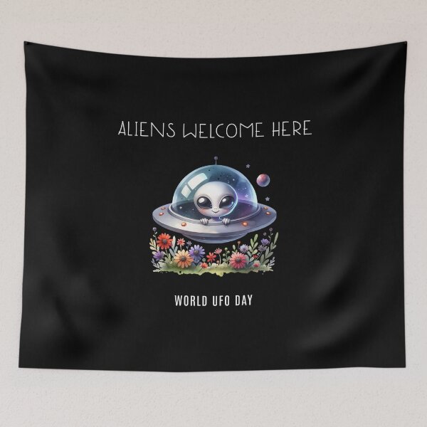 Item preview, Aliens welcome here - World UFO Day designed and sold by Pflugart.