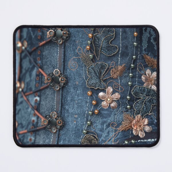 Item preview, Jeans corset texture with embroidered flowers and beads designed and sold by Fantasyplus.
