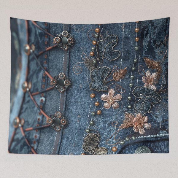 Item preview, Jeans corset texture with embroidered flowers and beads designed and sold by Fantasyplus.