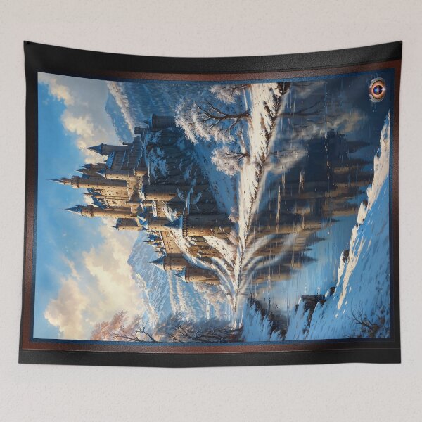 Item preview, A Snowy Winter Mountain Landscape With A Medieval Castle By A River Mystical AI Concept Art by Xzendor7 designed and sold by Xzendor7 Digital Art Creations.