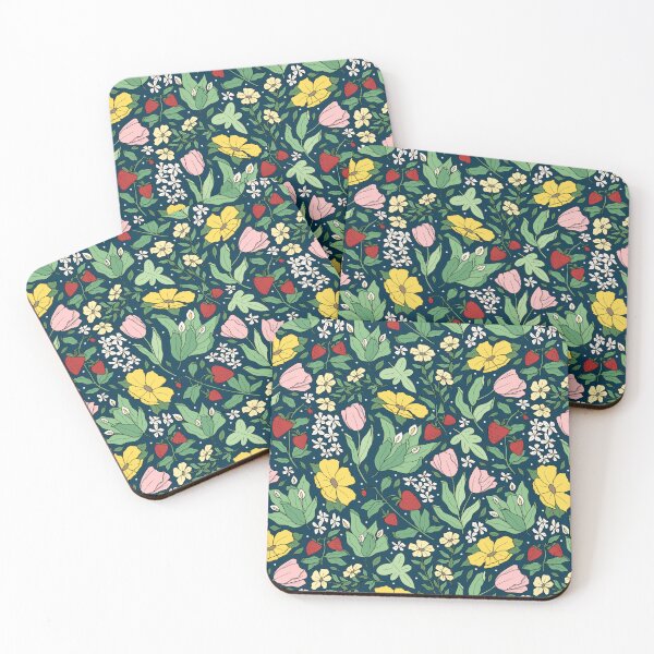 Item preview, Flowers & Strawberries- Dark Blue designed and sold by sustainablyjill.