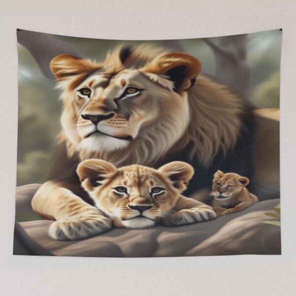 Item preview, Lion mother with her offspring in the savannah designed and sold by FotoworldEdel.