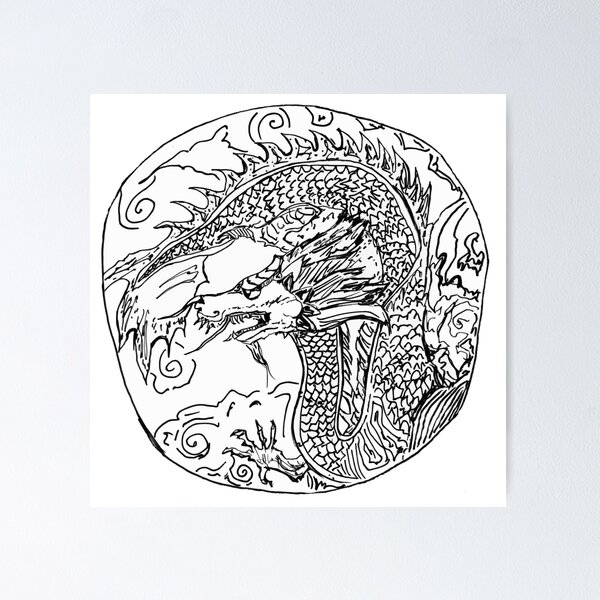 Hand Drawn Chinese Dragon Circle Poster