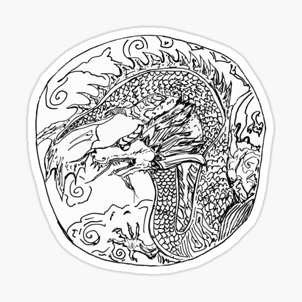 Hand Drawn Chinese Dragon Circle Sticker