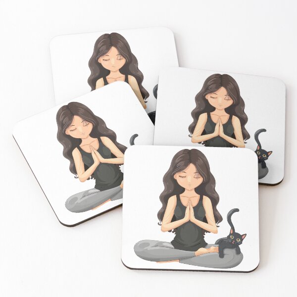 Item preview, Meditating Yoga Girl With Cute Cat Sticker designed and sold by VectorVisionary.