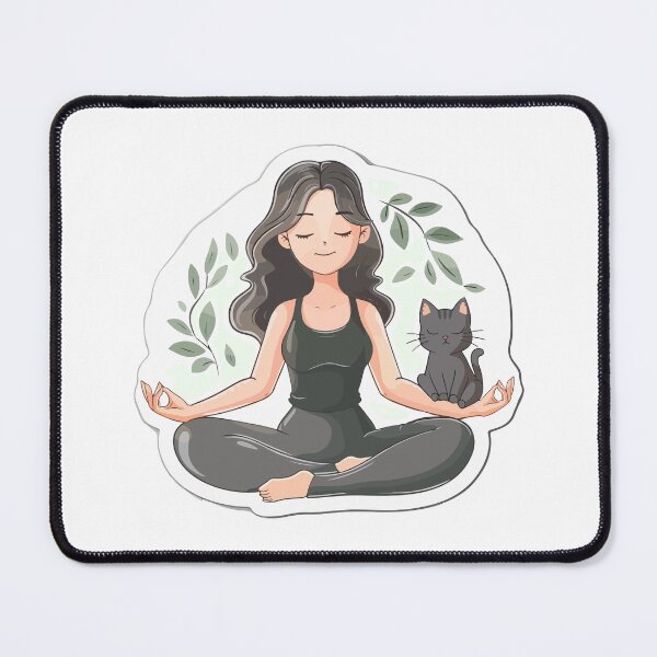 Item preview, Meditating Yoga Girl With Cute Cat Sticker designed and sold by VectorVisionary.