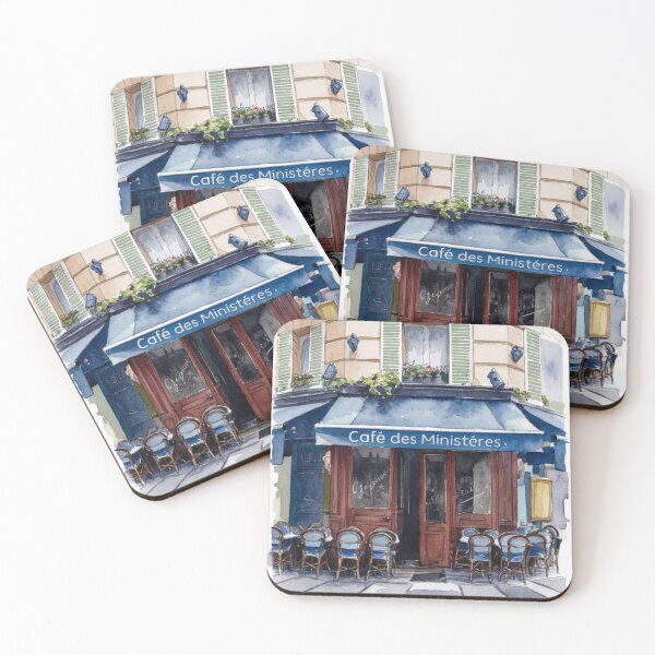 Item preview, “Café des Ministéres”  | Watercolor Painting of a Charming Café de Paris. By Carraann designed and sold by CARRAANN.