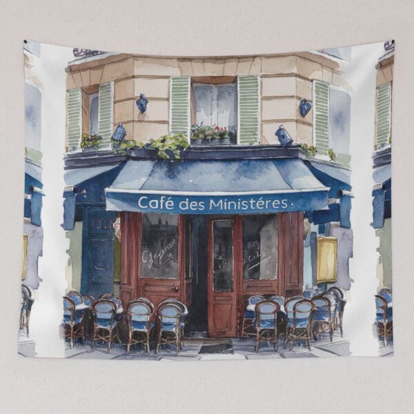 Item preview, “Café des Ministéres”  | Watercolor Painting of a Charming Café de Paris. By Carraann designed and sold by CARRAANN.