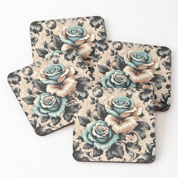 Item preview, Aqua & Tan Damask & Roses designed and sold by DesignsByPrnces.