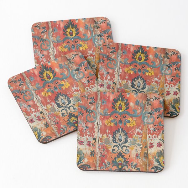 Item preview, Warm Tucson Flowers Rosemaling Art With Rustic Orange Background  designed and sold by thaneydesign.