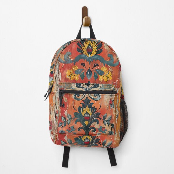 Item preview, Warm Tucson Flowers Rosemaling Art With Rustic Orange Background designed and sold by thaneydesign.