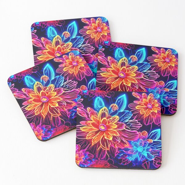 Item preview, Glowing Neon Flowers Art designed and sold by Health And Fitness Posts e-Store.