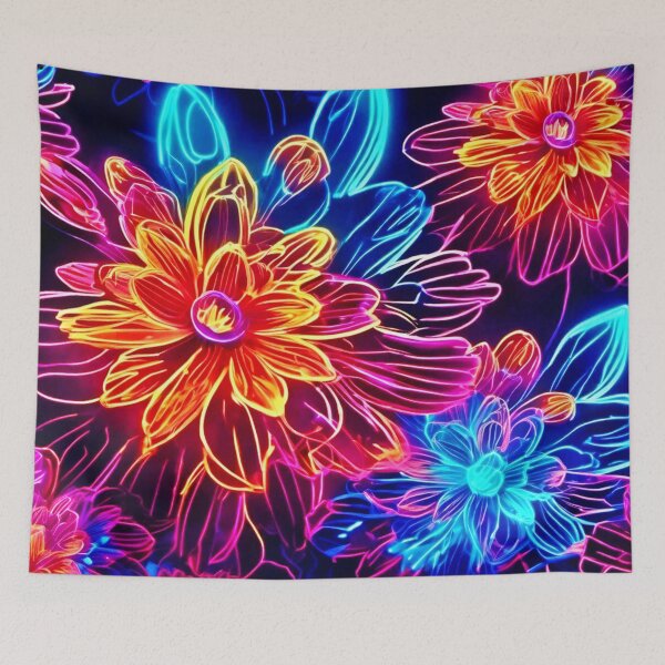 Item preview, Glowing Neon Flowers Art designed and sold by Health And Fitness Posts e-Store.