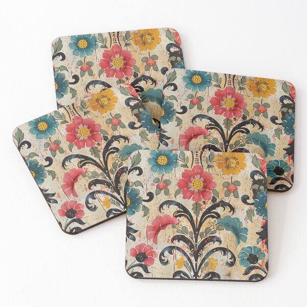 Item preview, Antique Cream Rosemaling Flowers With Rustic Orange Background  designed and sold by thaneydesign.