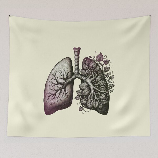 Item preview, Lungs with climbing plant and branches, purple and green, cancer awareness, bloom floral, anatomy, watercolor designed and sold by Collagedream.