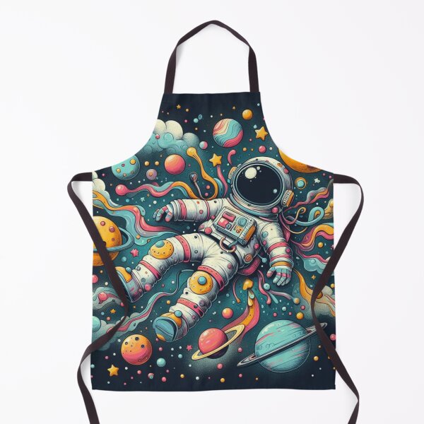 Item preview, Astronaut hovering over space surrounded by vibrantly colored planets designed and sold by Karina Creative Studio.