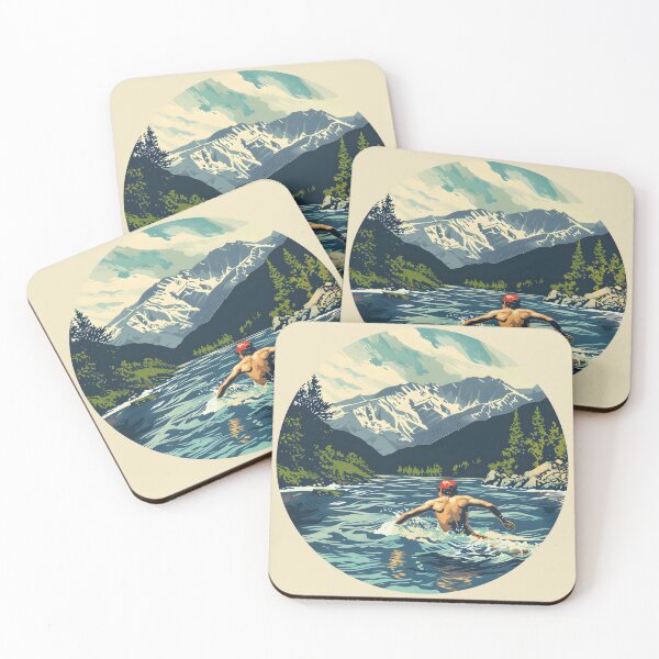 Item preview, Swimmer wild water swimming mountain scenery  designed and sold by Wildflow Creations.