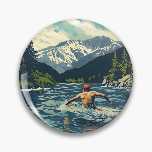 Item preview, Swimmer wild water swimming mountain scenery  designed and sold by Wildflow Creations.