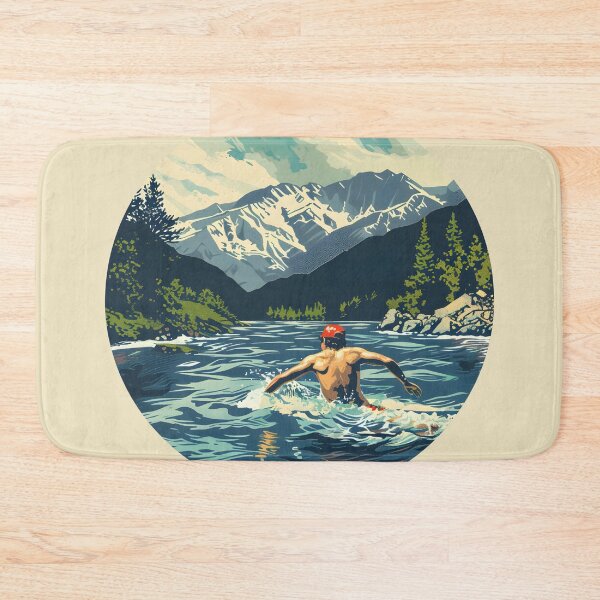 Item preview, Swimmer wild water swimming mountain scenery  designed and sold by Wildflow Creations.