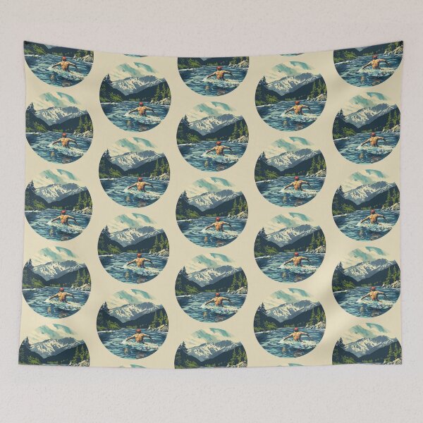 Item preview, Swimmer wild water swimming mountain scenery  designed and sold by Wildflow Creations.