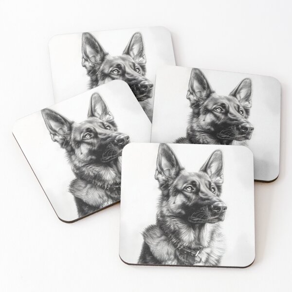 Item preview, Black and white German Shepherd pencil drawing designed and sold by Pencil-Art.