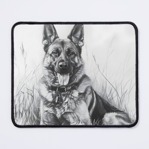 Item preview, Black and white German Shepherd pencil drawing designed and sold by Pencil-Art.